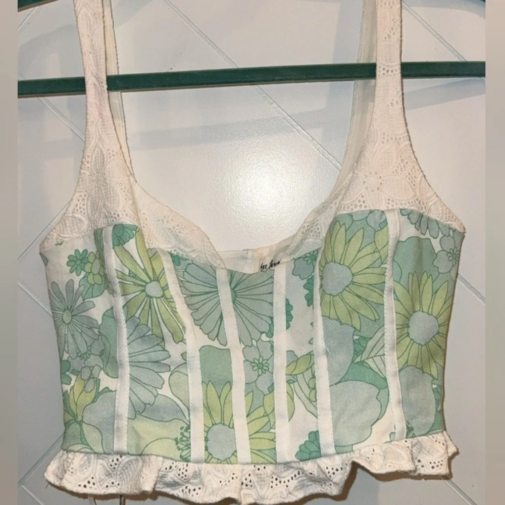 For Love & Lemons Peyton Floral Eyelet Lace Trim Structured Bustier Top Small - Picture 8 of 12